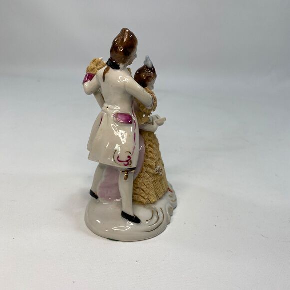 Vintage Lady & GentleMan Porcelain Victorian Figurines Reading Dresden Lace 5" - Picture 9 of 11